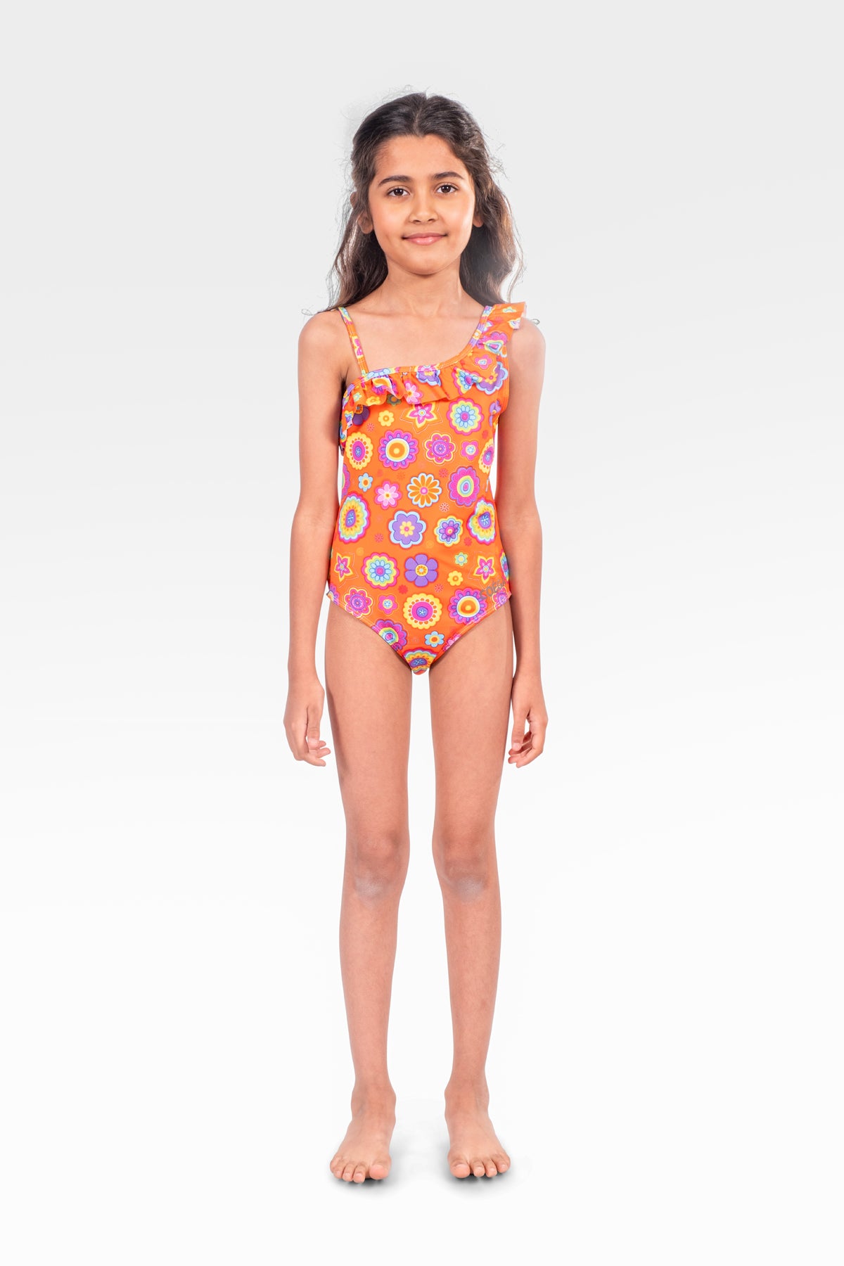 COEGA Girls Swim Suit - One Piece with frill Orange Groovy