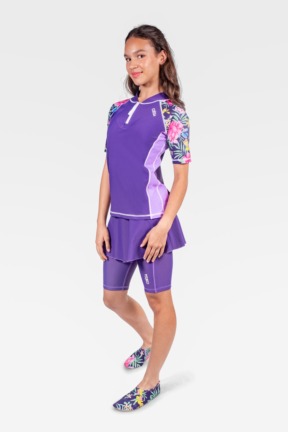 COEGA Girls Youth Rash Guard - Short Sleeve with Zip