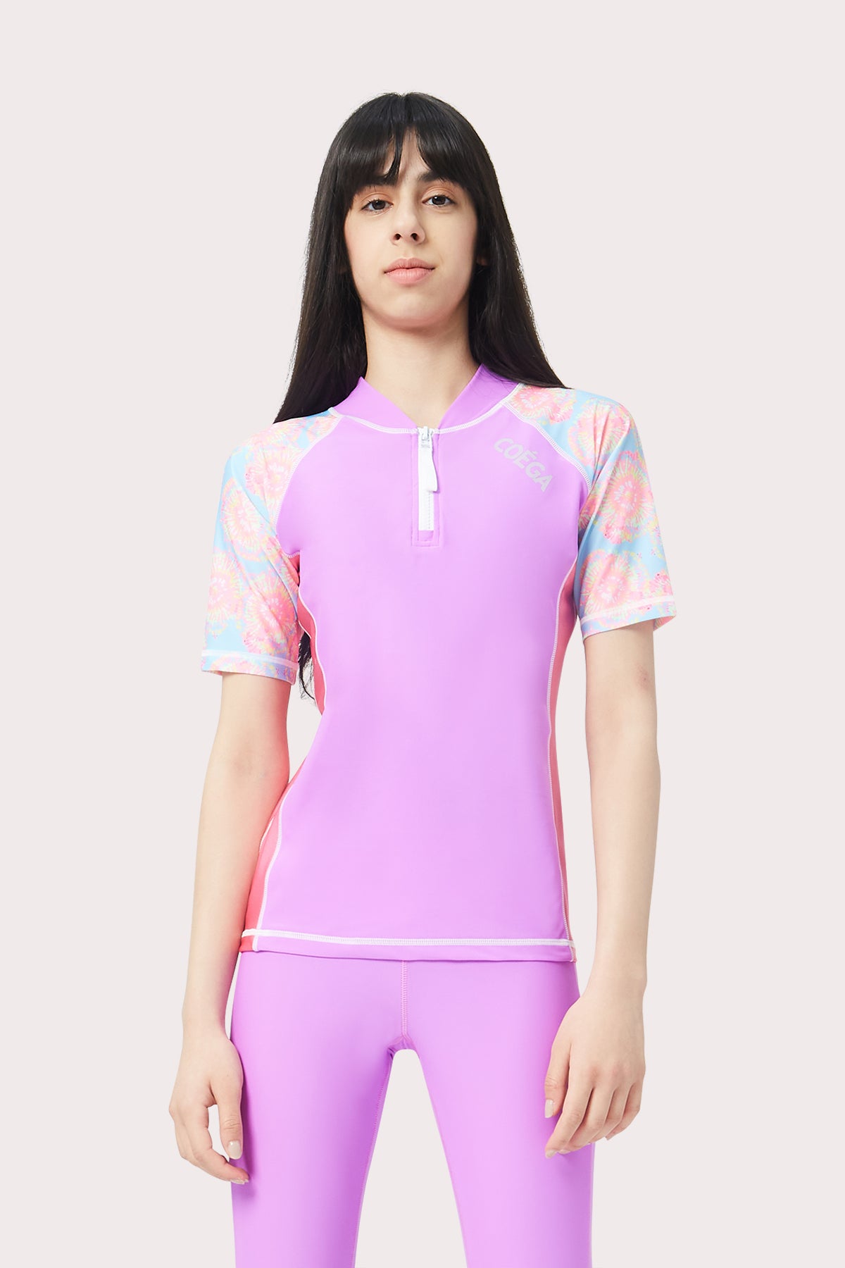 COEGA Girls Youth Rash Guard - Short Sleeve with Zip