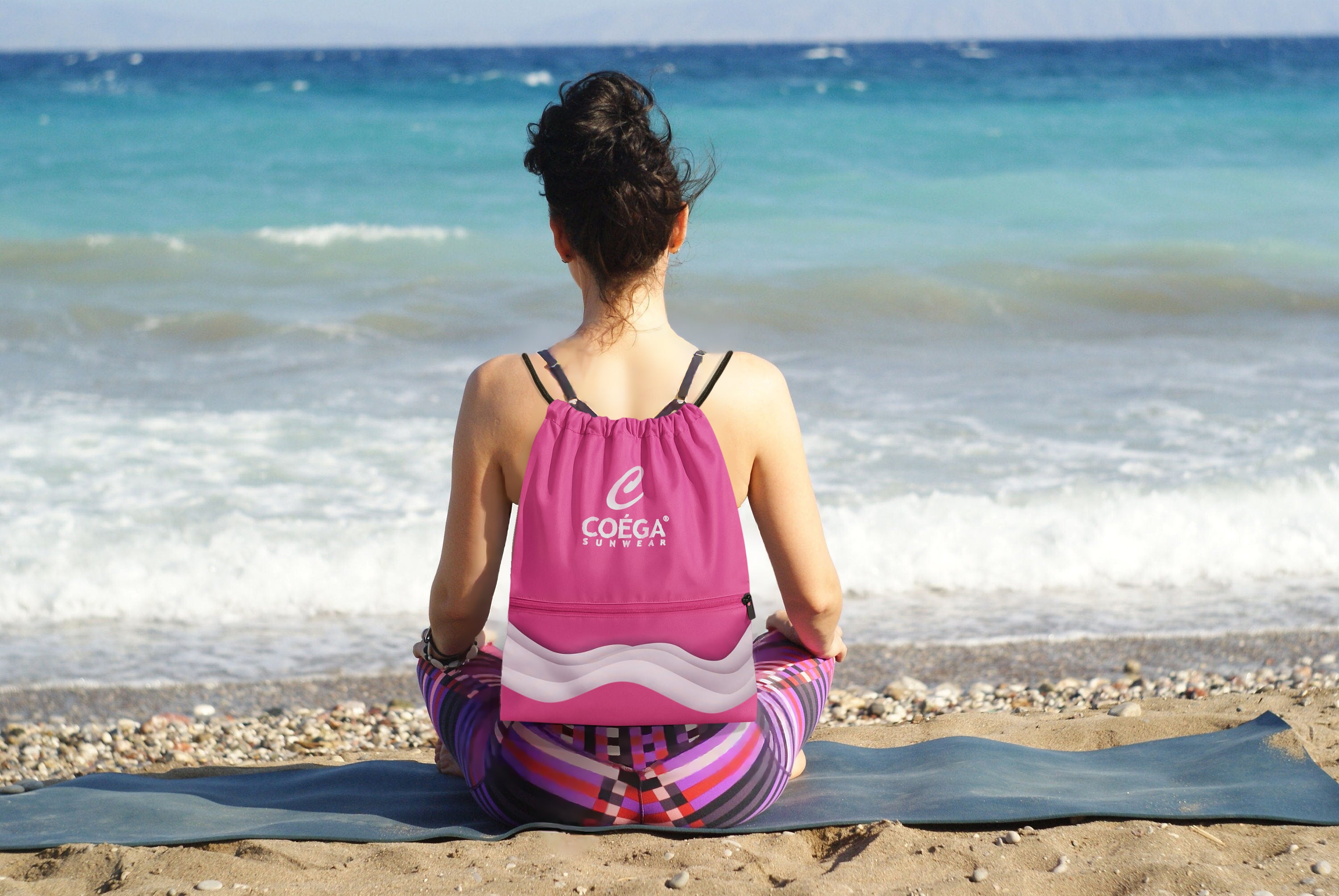 COEGA Drawstring Beach Backpack with zippered pocket