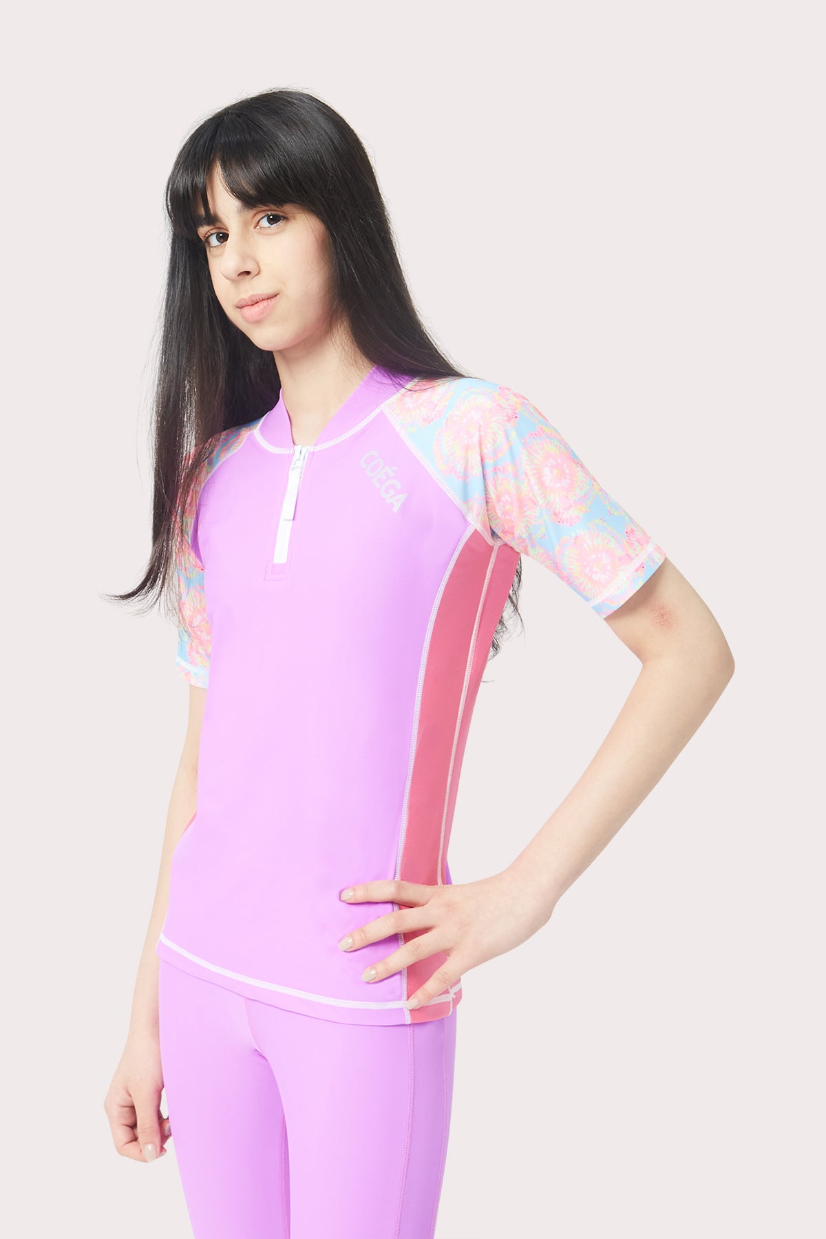 COEGA  Girls Youth Rash Guard - Short Sleeve with Zip