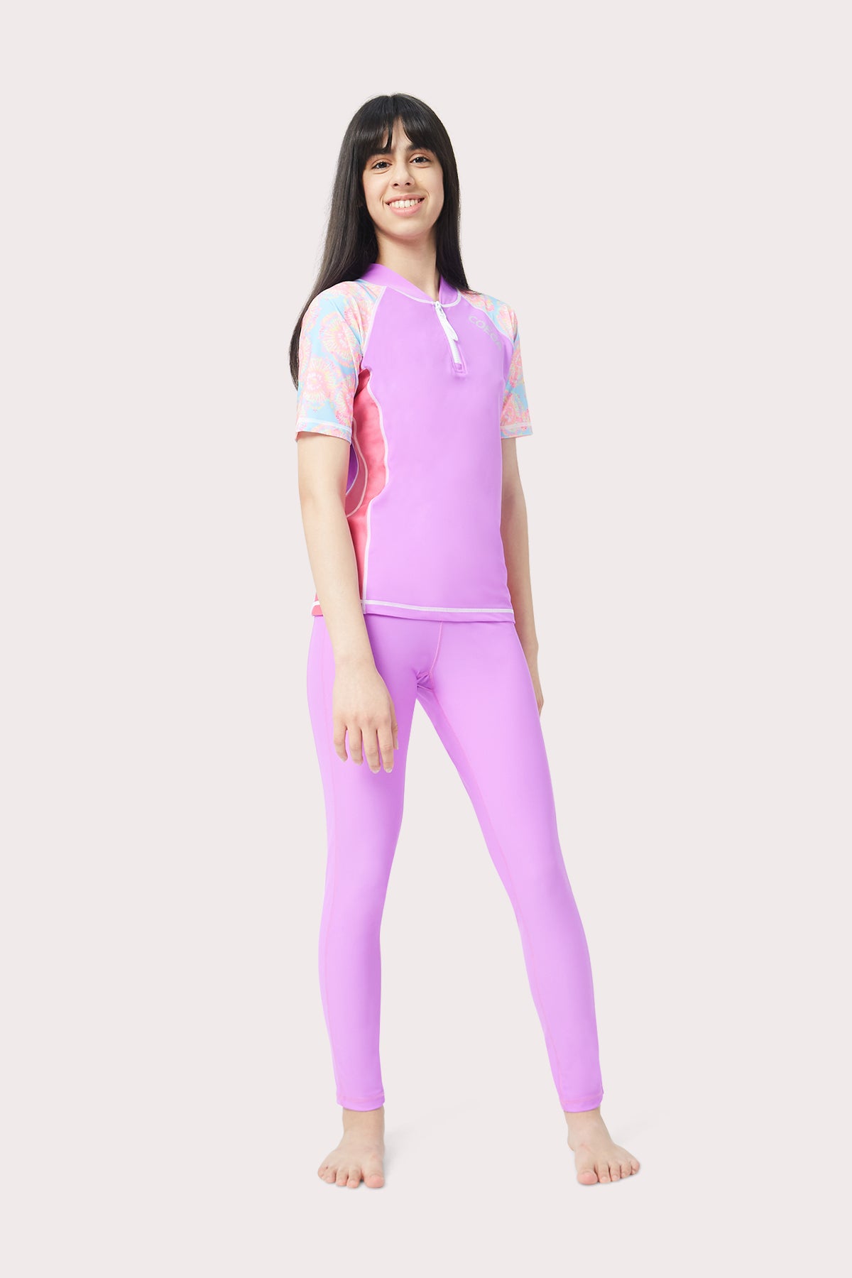 COEGA  Girls Youth Rash Guard - Short Sleeve with Zip